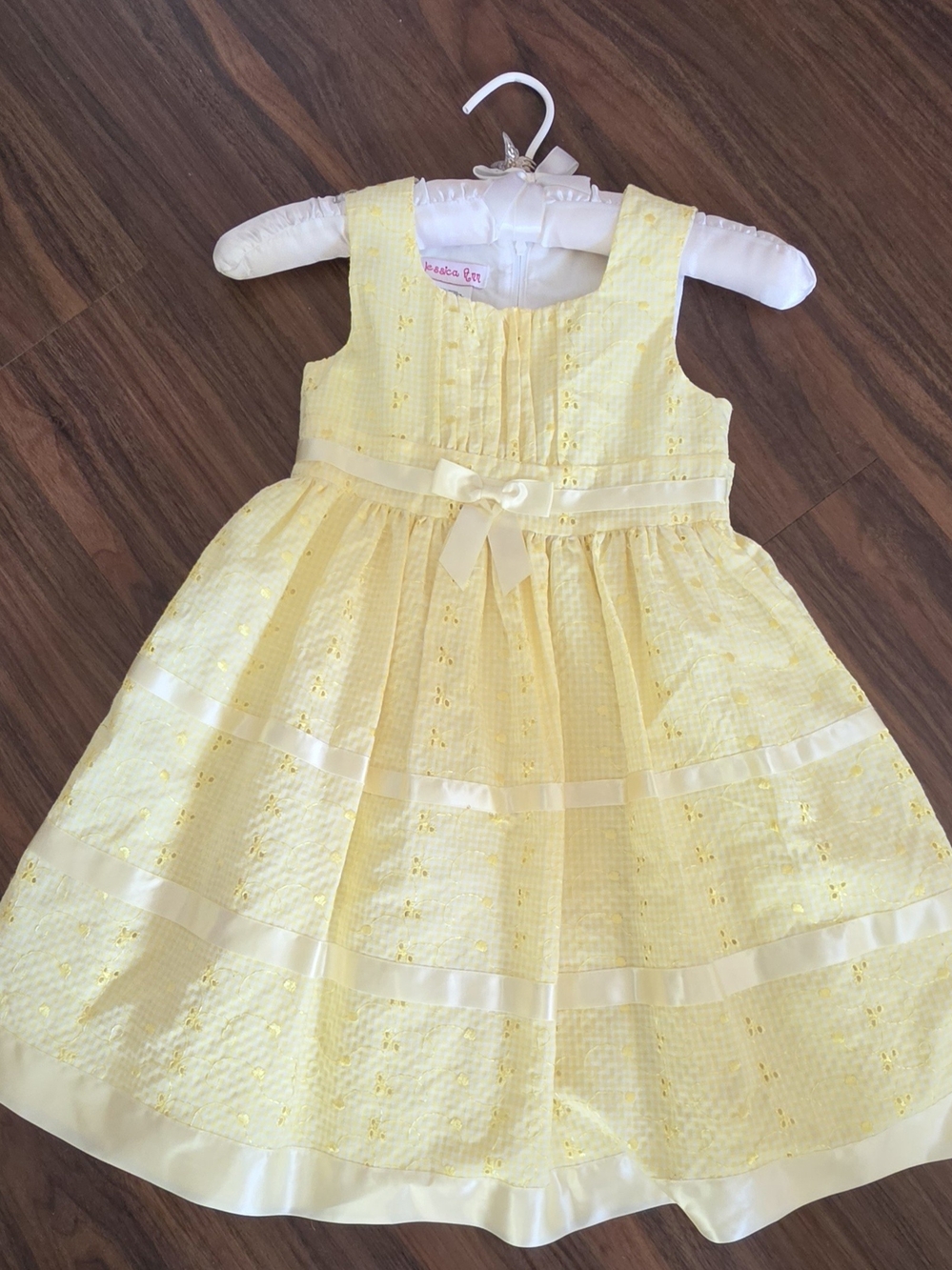 Jessica Ann Yellow Eyelet Party Dress with Satin Bow